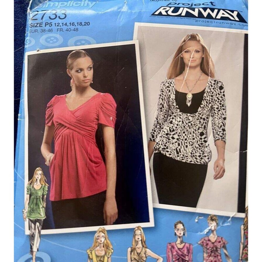 Simplicity Project Runway 2733 Knit Tops Bodice Sleeve Variations 12 14 16 18 20